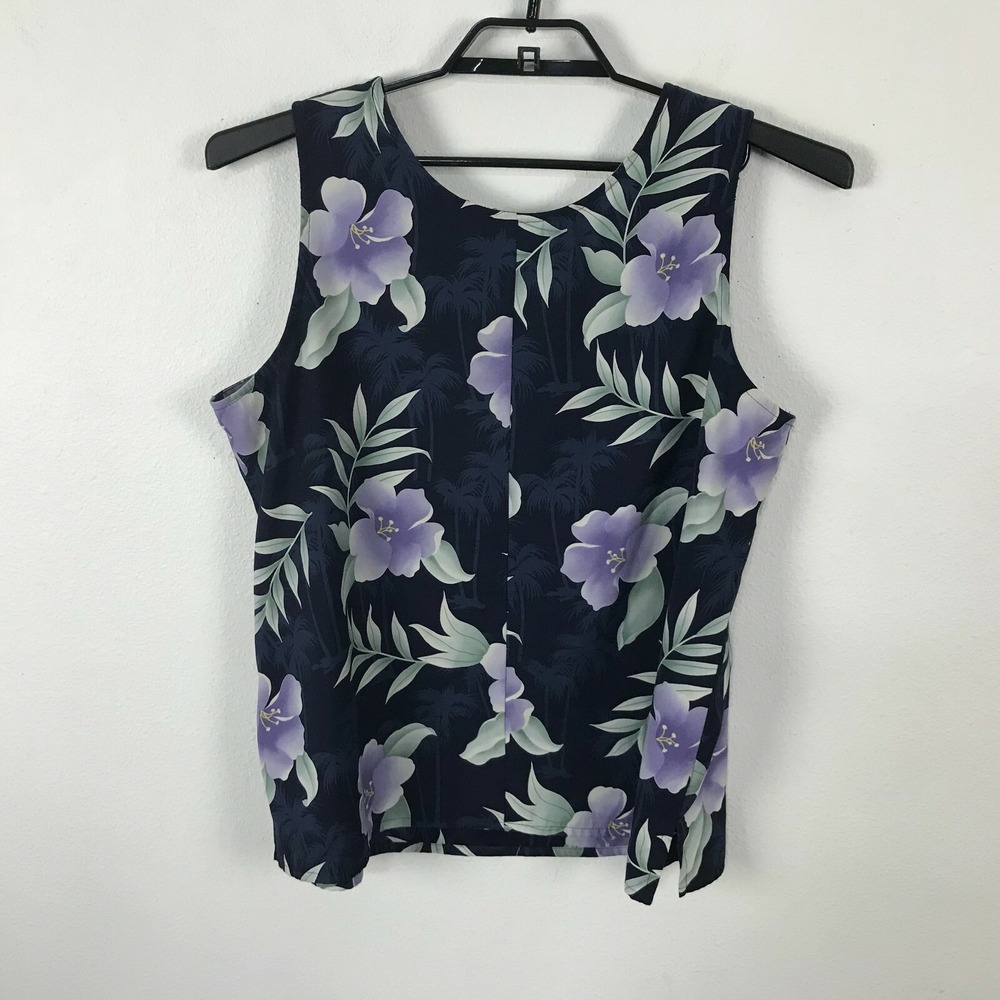 Allison Daley Hawaiian Shirt Blouse Size 16 Multicolor Floral Sleeveless - Picture 7 of 7
